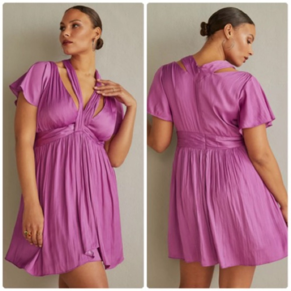 Anthropologie Purple Pleated Silky Dress